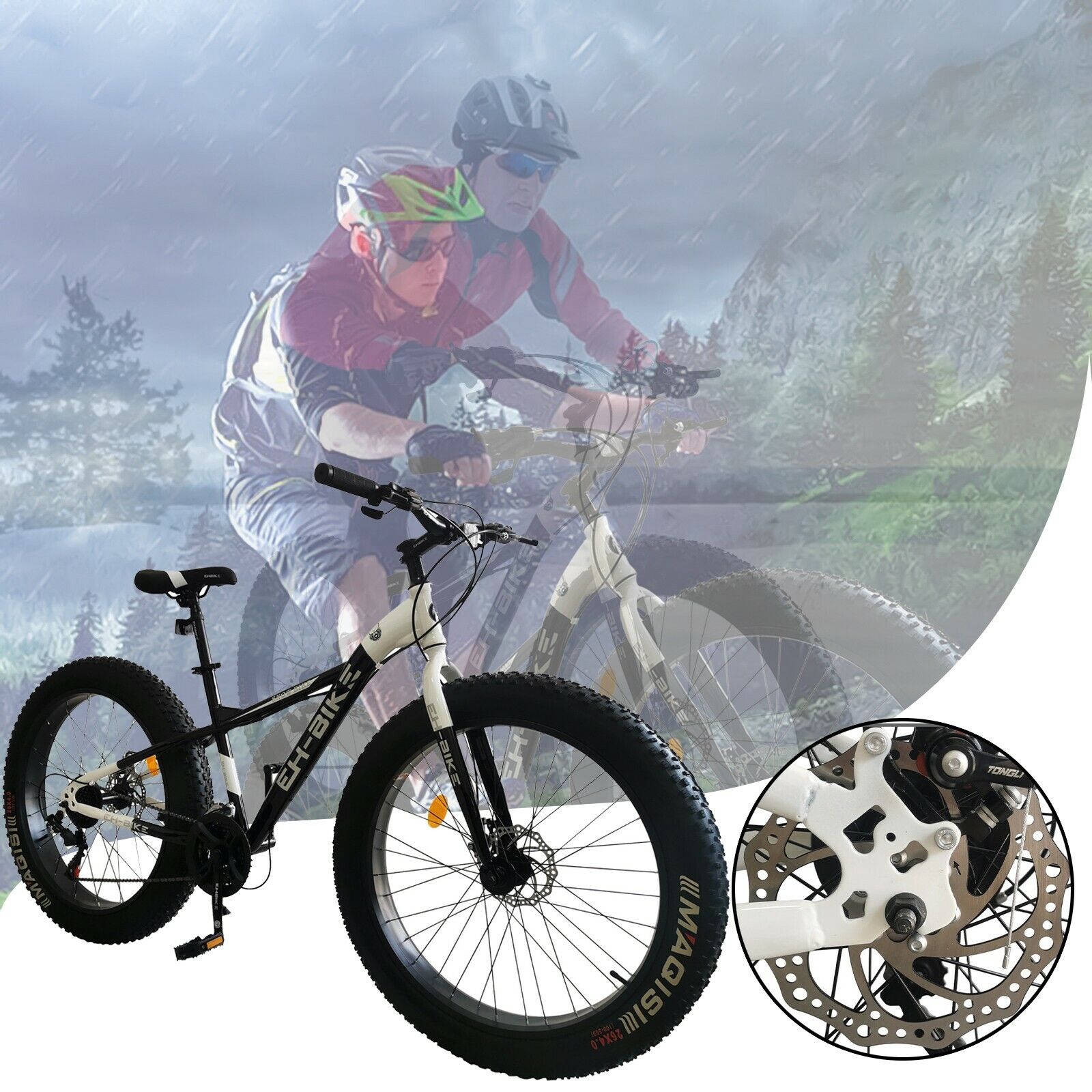 26 inch Fat Tire Mountain Bike With 21 Speed and High Tensile Steel Frame