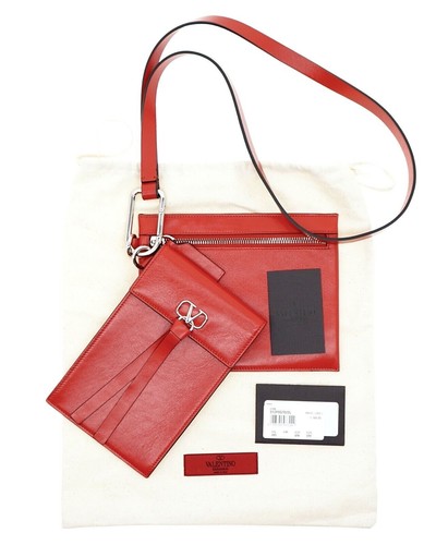 Valentino V-RING Wallet & Pouch On Strap Red Leather New - Picture 7 of 8