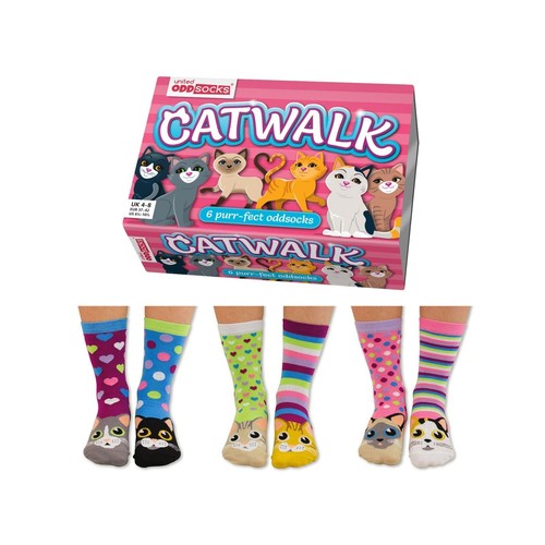 United ODDSOCKS Catwalk Size UK 4-8 Set Of 6 Women's Socks Kittens Odd Gift Idea - Picture 6 of 9
