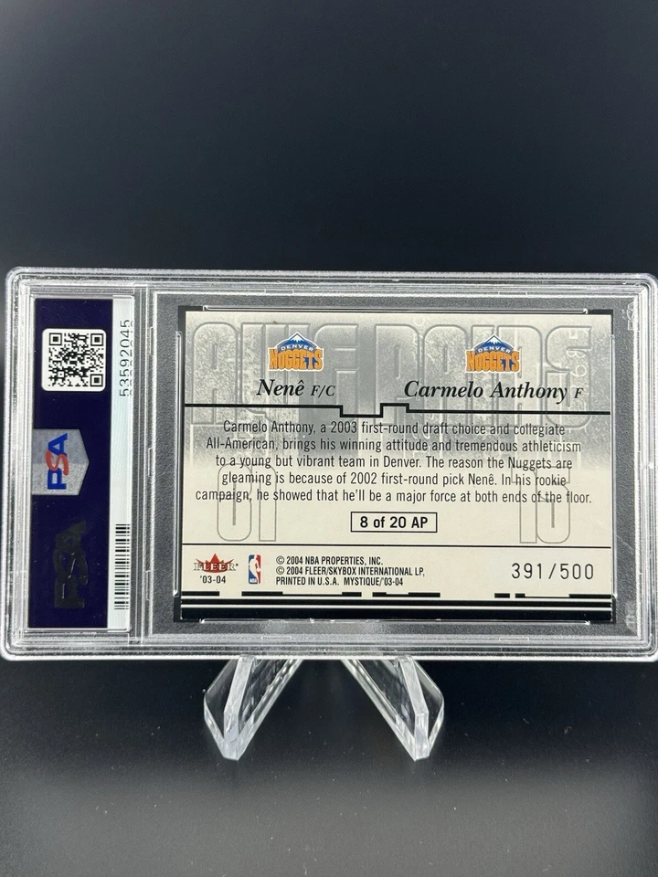 2003-04 Fleer Mystique - Awe Pairs #8 AP Carmelo Anthony, Nene 391/500 PSA 9 RC - Image 2 of 2