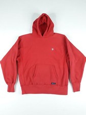 Vintage CHAMPION RED REVERSE WEAVE HOODIE 70s Blank USA Made Sweatshirt Shirt L
