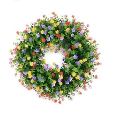 Flower Wreath Decor with Colorful Silk Roses and Eucalyptus Leaves