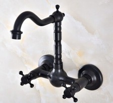 Swivel Spout Bathroom Faucet Brass Black Tap Sink Kitchen Mixer Wall Mounted