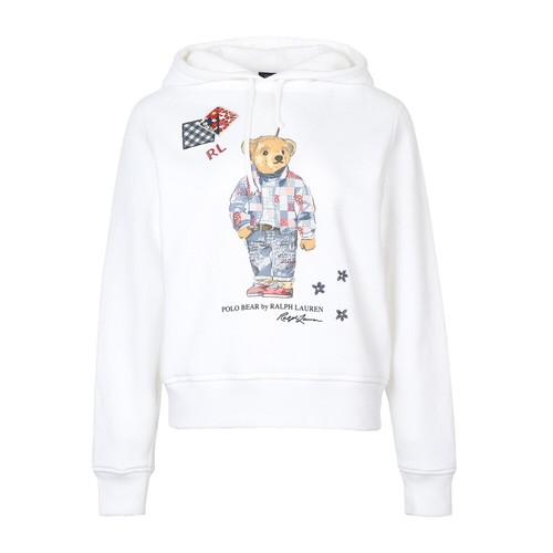 Polo Ralph Lauren Women's White Flags Graphic Crop Pullover Hoodie