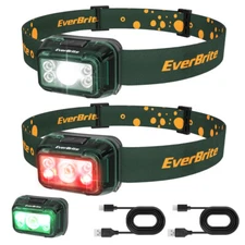 EverBrite Rechargeable LED Headlamp 2 Pack 120° Adjustable Headlight USB-C Cable