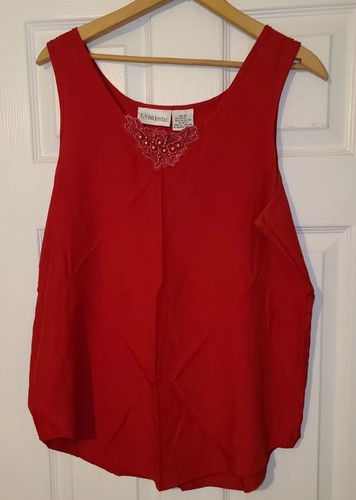 Mujer Adrian Jordan Rojo Sin Mangas Camiseta Sin Mangas Rayón Talla 16 Adorno Cuentas - Imagen 2 de 5