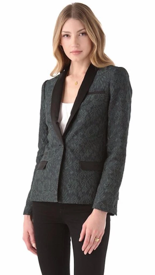 Elizabeth and James Dexter Lace Blazer Dark Emerald Black Jacket Brocade NEW - Image 2 of 4