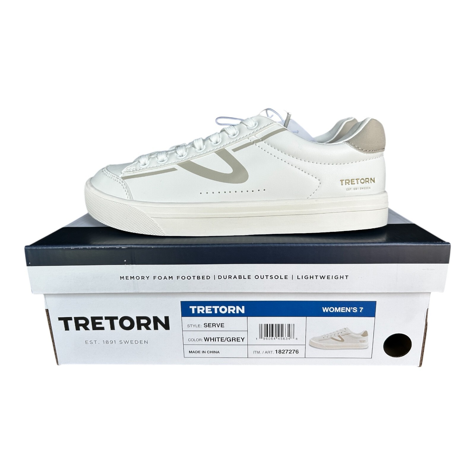 Tretorn women's Hopper Sneaker Memory Foam Lightweight Shoes White Grey size 7