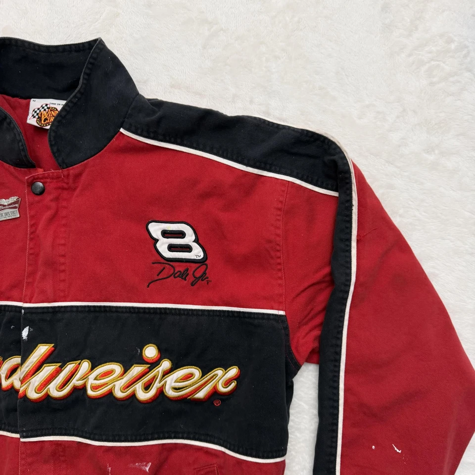 Winners Circle Budweiser NASCAR Dale Jr Jacket Mens Medium Red Black 8 Coat - Image 4 of 4