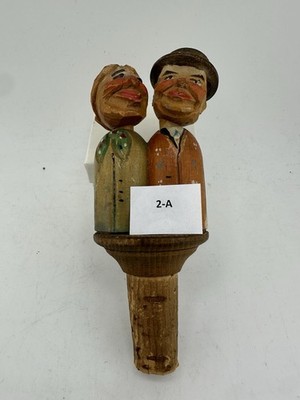 ANRI ITALY FOLK ART KISSING COUPLE WOOD HEAD BOTTLE STOPPER Not Working FREE SH