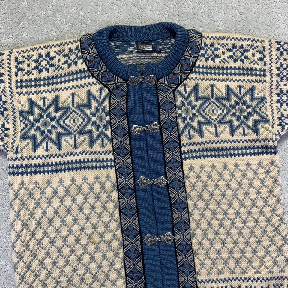 Cárdigan Suéter De Colección Dale of Norway Para Mujer Mediano Lana Tejido Azul Crema Fair Isle Foto 3 de 4