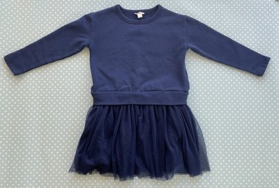 Crewcuts Girls Fit & Flare Long Sleeve Tulle Crew Neck Knee Dress Navy Size 7