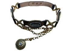 STREETS AHEAD 80S VTG WIDE LEATHER CRYSTAL GOLD CHAIN MEDALLION BELT SML RUNWAY