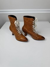 Botas victorianas con cordones de cuero marrón granjas de roble de colección 9 botines eduardianos