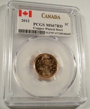 2012 1c CANADA PCGS MS 67 RD CENT LAST YEAR PENNY COPPER PLATED STEEL MS67 RED