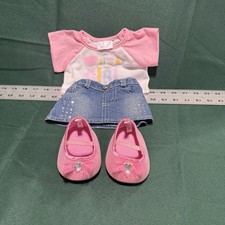 Build a Bear It's A Girl Outfit Denim Skirt Pink BAB Heels