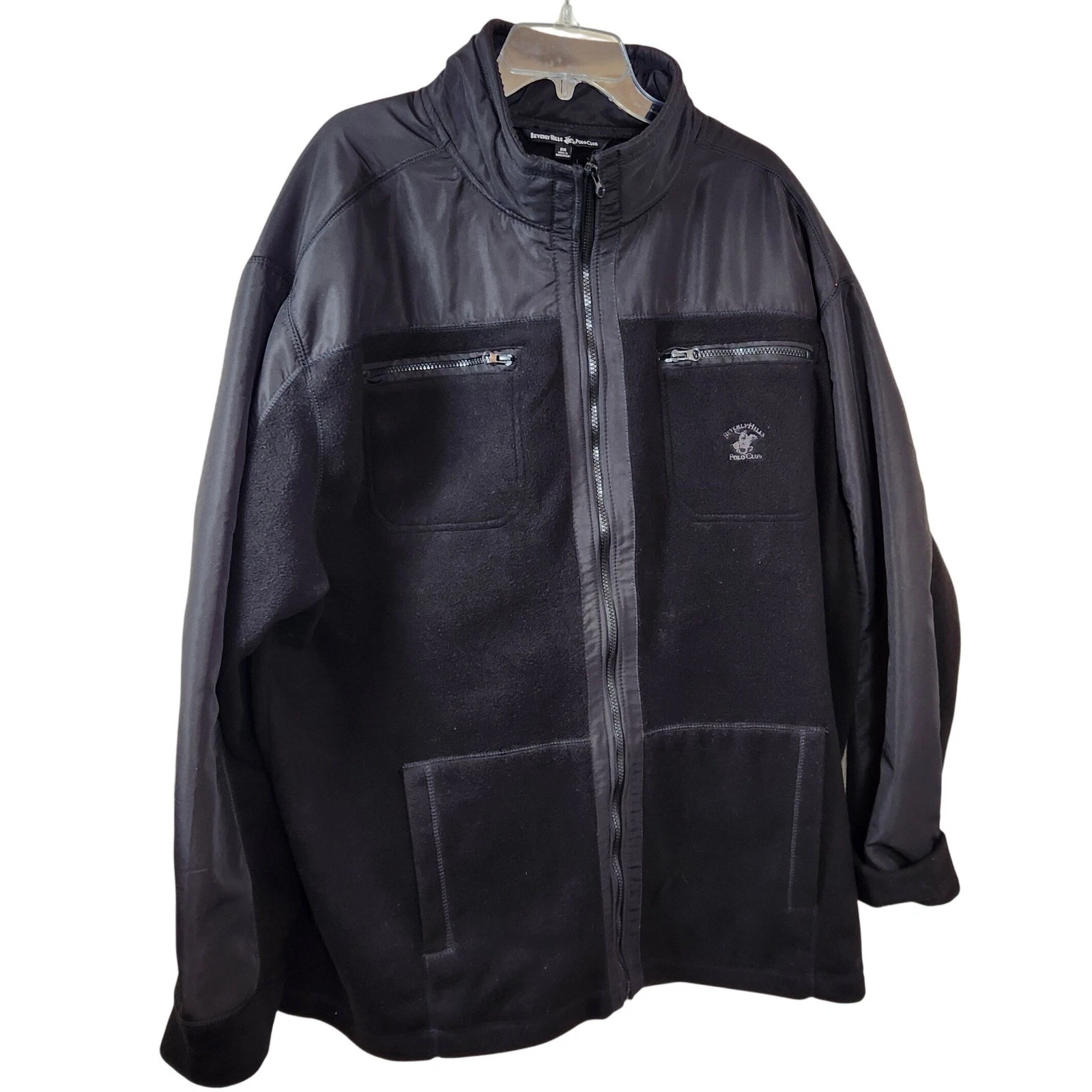 Beverly Hills Polo Club Mens Black Fleece Jacket Size 2X Full Zip Pockets