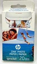 HP Zink Sticky Backed Photo Paper for Sprocket Printer 20 sheets 2"x 3" NOS 2017