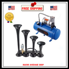 150dB Train Horn Kit 4 Trumpet 12V Air Compressor 3/6/10L Tank Truck SUV