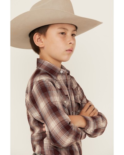 Ely Walker Boys' Plaid Print Long Sleeve Pearl Snap Western Shirt - - Picture 2 of 4