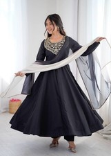 Designer black partywear anarkali suit with heavy work dupatta for womens wear