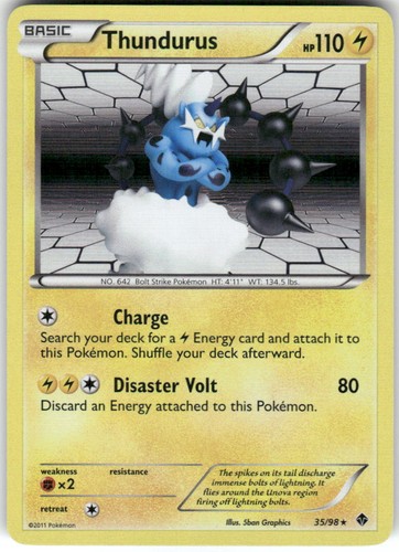 Thundurus 35/98 Holo Rare Emerging Powers Pokemon Moderately Played