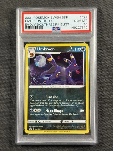 Pokemon Cards TCG PSA 10 GEM MT Umbreon Holo Evolving Skies 3 Pack Blister #129