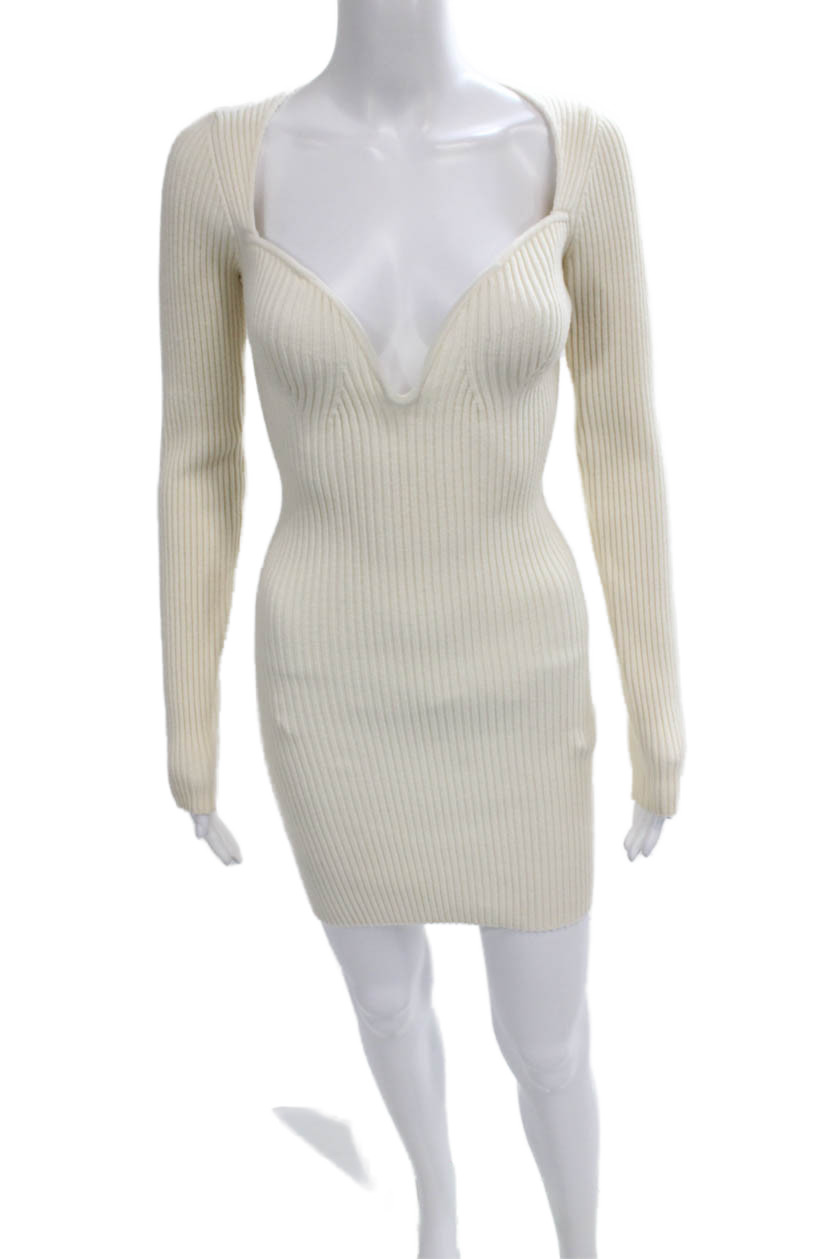 GAUGE81 Women Bodycon Ivory Merino Wool V Neck Long Sleeve Dress Size SFree Shipping in US $100+ Orders | $6.95 Orders Below