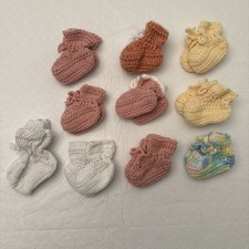 Vintage 10 Piece Lot Handmade Crochet Knit Baby Booties Washed, Never Worn