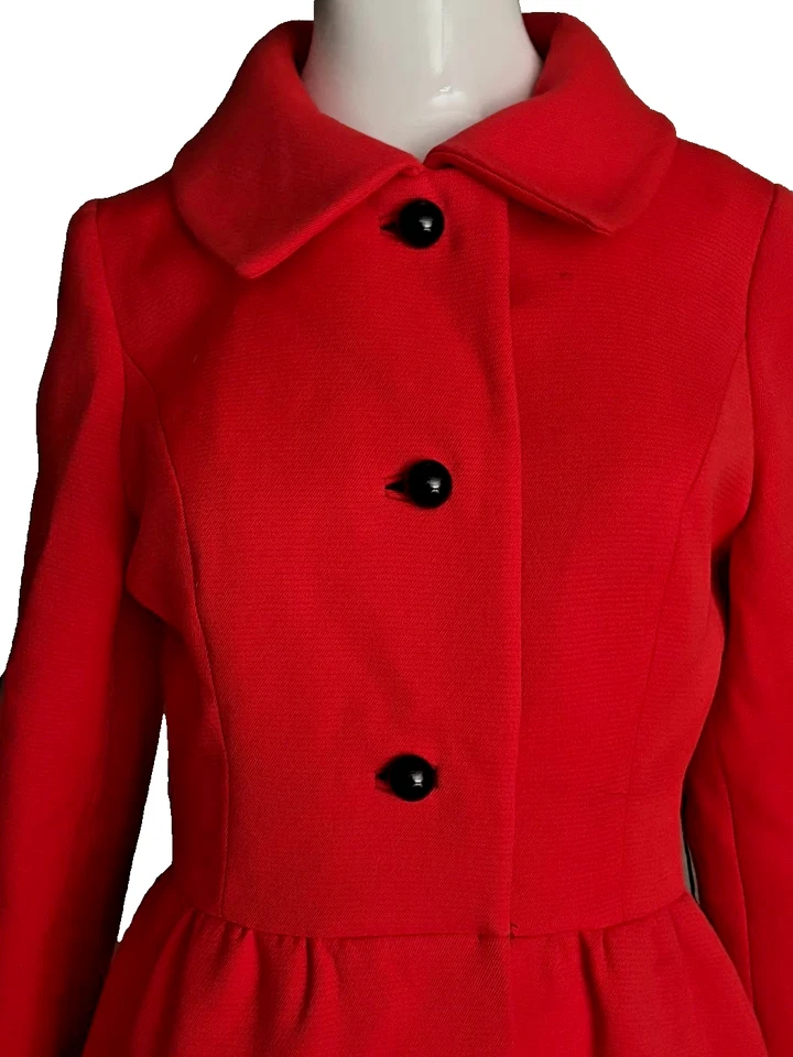 DE COLECCIÓN PRINCIPIOS DE LOS 60 CORAL ROJO LANA PRINCESA ABRIGO PIEL RIBETE DOBLADILLO XS/S AJUSTE ESTILO Foto 4 de 4