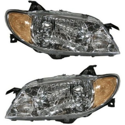 Headlight Set with Bezel Left Right Clear Lens for Mazda Protege 01-03 Aluminum