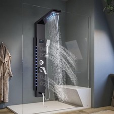 Stainless Steel Shower Panel Tower LED Rainfall Hydromassage Temp Display