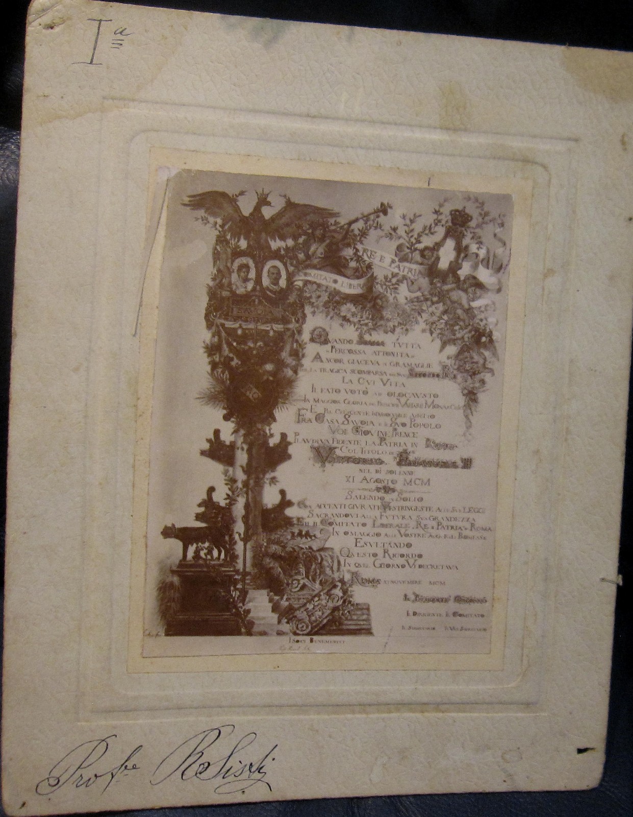 1900 Riproduzione di diploma - foto - onoreficenza - Savoia Prof. Sisti Terni