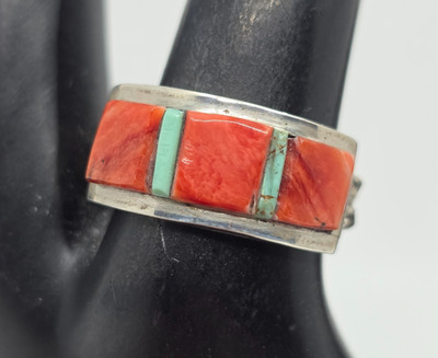 Victor Thompson Navajo Orange Spiney Oyster Shell Sterling Ring Size 9