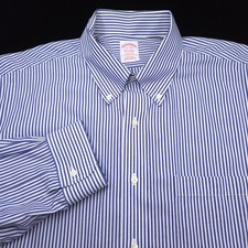 Brooks Brothers Dress Shirt Madison Classic -17 34 Blue White -Pinpoint Oxford