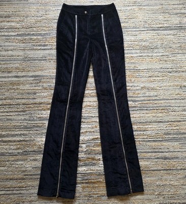 Philipp Plein Couture SZ S Velvet Trousers Black Slim Flare Zip Made In Italy