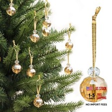 12 Pcs Crystal Glass Christmas Balls Ornaments, 0.87" Mini Prism Ball Gold