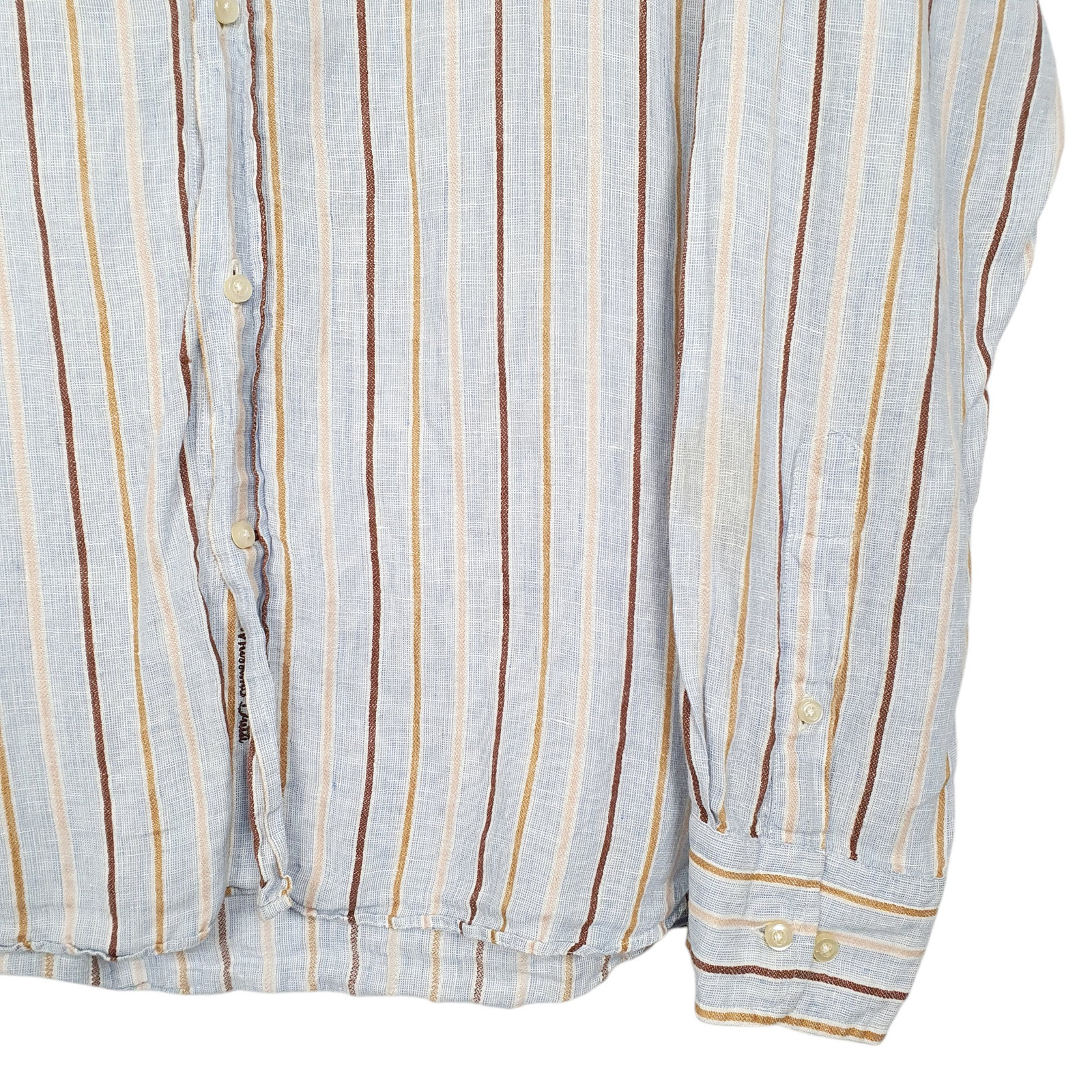 MASSIMO DUTTI Blue Striped Shirt Long Sleeve Casual Linen Mens L image 4