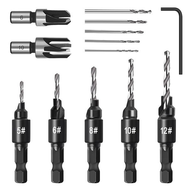 "Senker Bohrer Set FüR Holzbearbeitung 7 Tlg, Senkbohrung Mit Zapfenbohrer, 1/4\""-image
