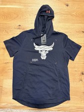 Under Armour UA Men's Project Rock Terry Short Sleeve Hoodie Black Medium NWT