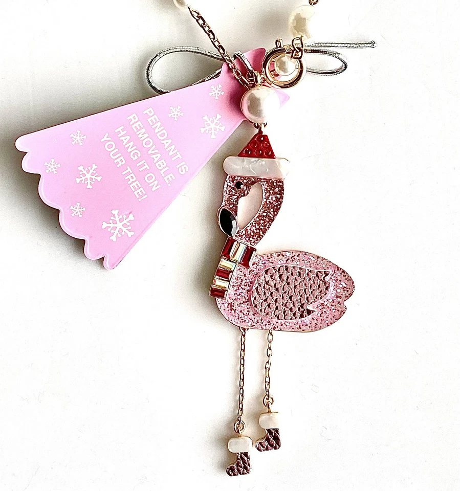 Betsey Johnson Рождественский фламинго трансформируемый орнамент подвеска ожерелье новый с Ярлыками - Изображение 2 из 4