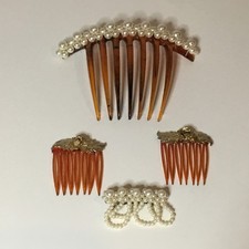 VNTG 3 Hair Combs  1 Barrette WEDDING WORTHY/ Faux Tortoise Shell  Faux Pearl