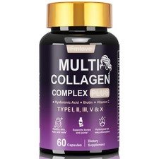 Multi Collagen Capsules Type I Ii Iii V X Hyaluronic Acid Vit C Anti-aging
