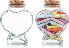 2 Pack 50Ml Heart Glass Jars with Cork Lids Mini Love Bottles for Diy Crafts