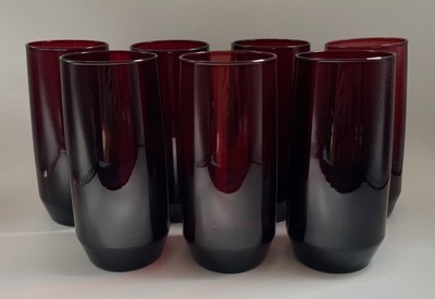 Vtg Anchor Hocking Newport Royal Ruby Flat Iced Tea 6'' Set Of 7