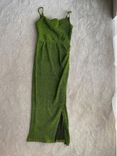 New! PrettyLittleThing PLT 90s 00s Y2K lime green sparkle party stretch slit dre