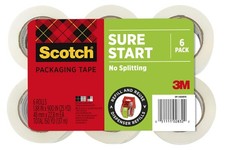 Sure Start Packing Tape 6-Pack 1.88 x 25 yd Rolls Quiet Easy Unwind Strong