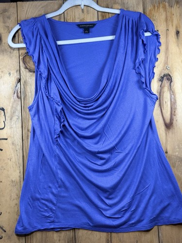 Banana Republic Blue Asymmetric Draped Ruffle Blouse Top size L Women's