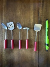 Vintage Child Utensils For Play Or Display. Metal With Wooden Handles.