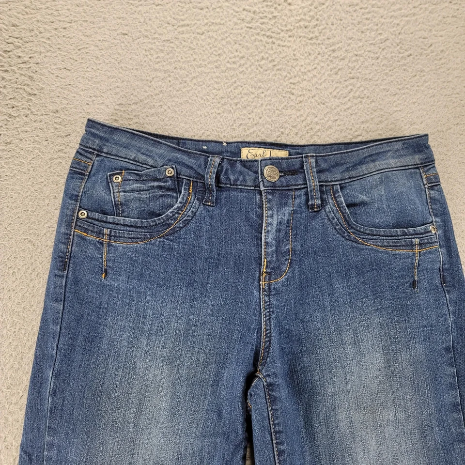 Pantalones de mezclilla Earl para mujer 6 azules con puños cortos desgastados informales bolsillos tiro medio Foto 2 de 4